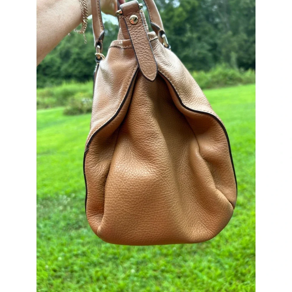 Coach Morgan F35185 Saddle Tan Pebbled Leather Large Satchel Tote Handbag Bag